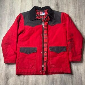 Vintage Kent Feed USA Made Red & Black Denim Insulated Chore Coat Medium